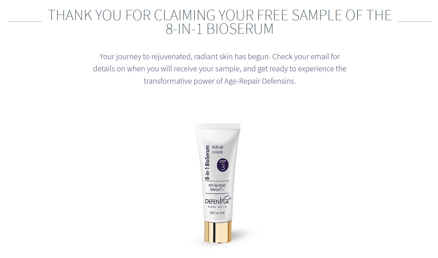 FREE DefenAge 8-in-1 BioSerum Sample confirmation