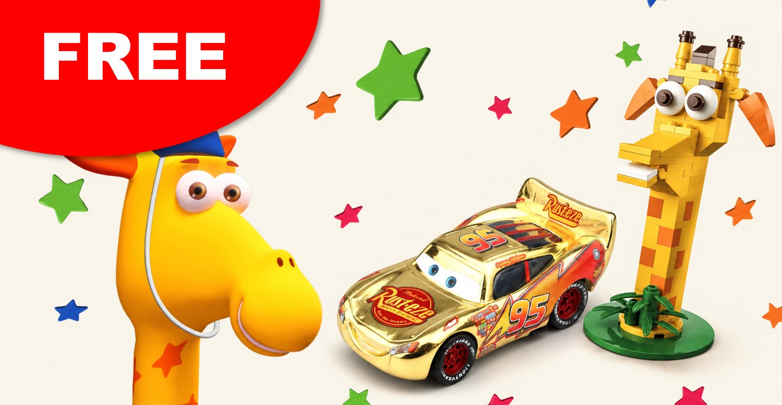 FREE Gold Lightning McQueen Car & FREE Exclusive LEGO Giraffe