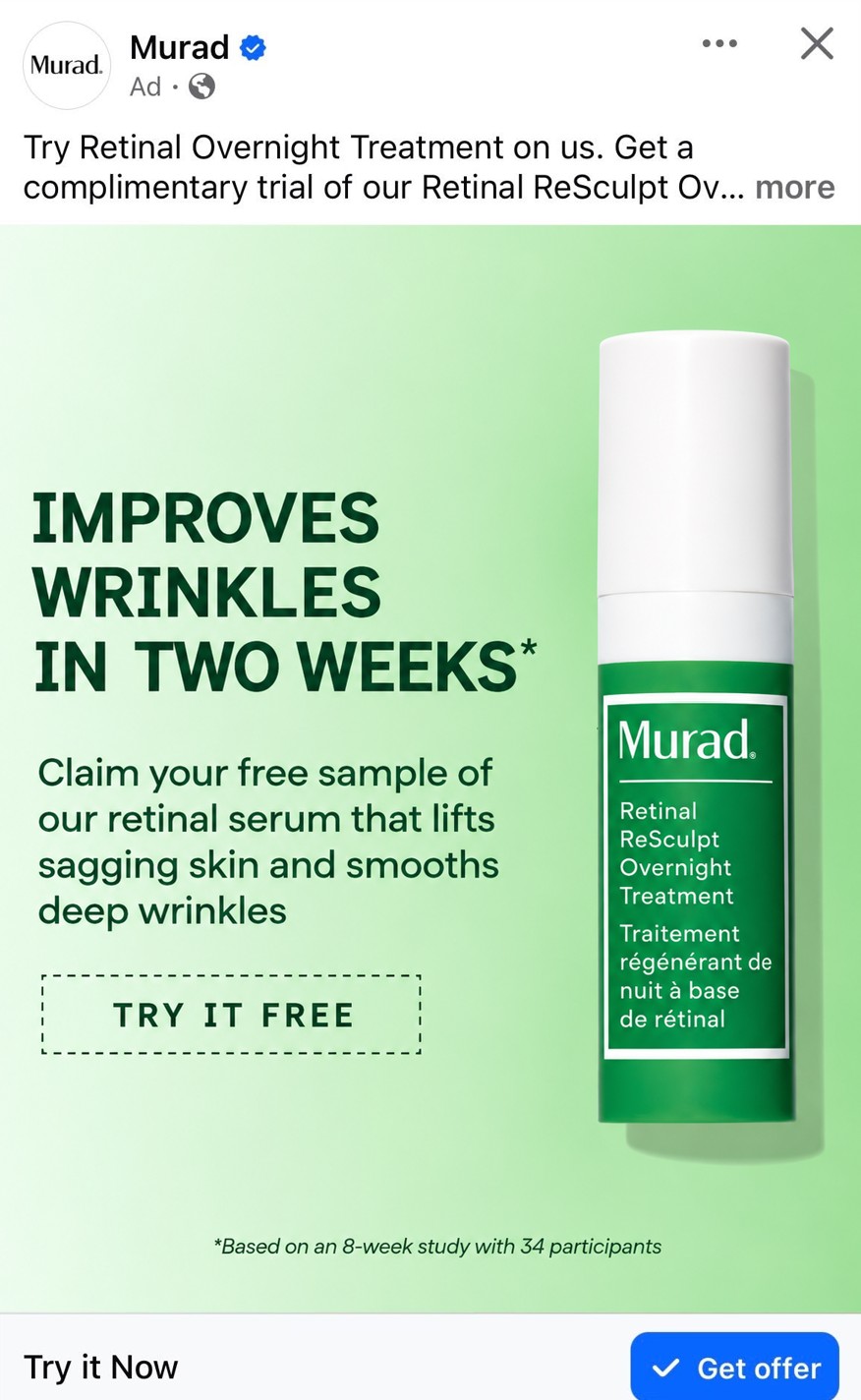FREE Murad Retinal ReSculpt Overnight Treatment Sample offer