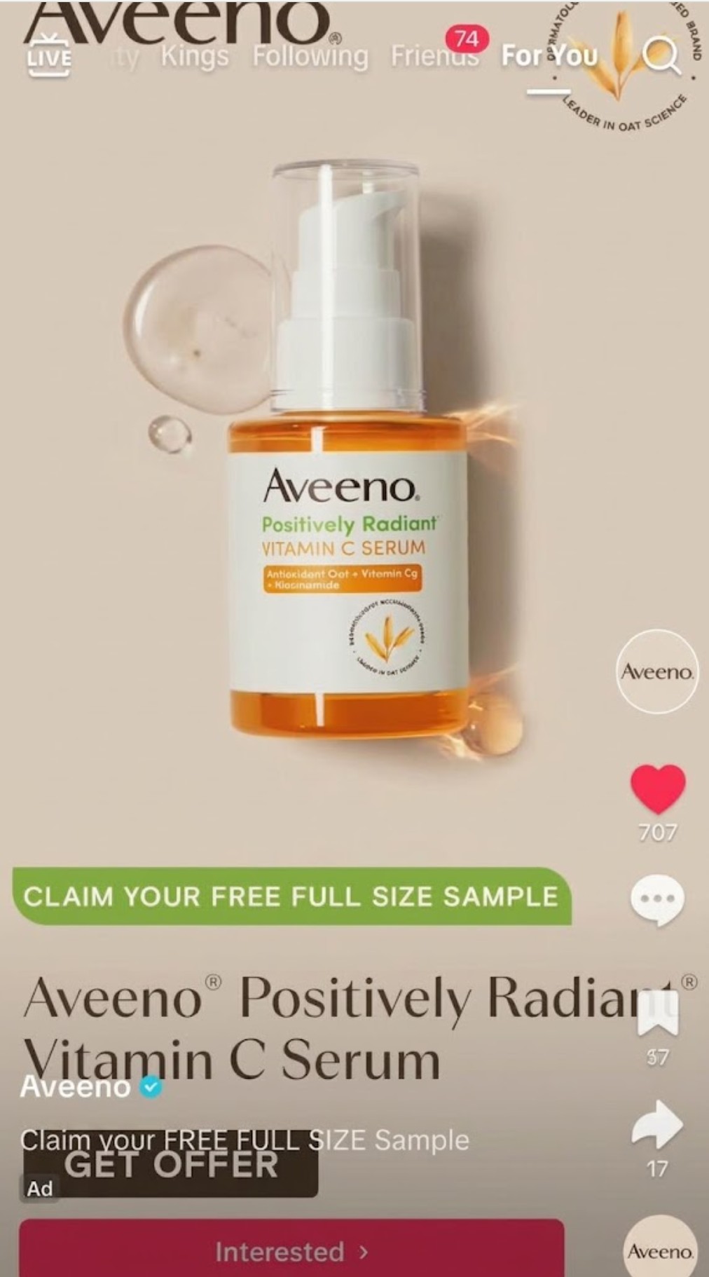 free aveeno vitamin c serum sample offer