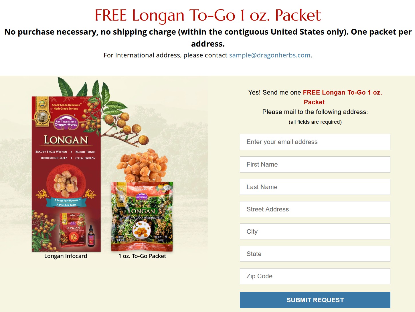 free longan fruit sample order form